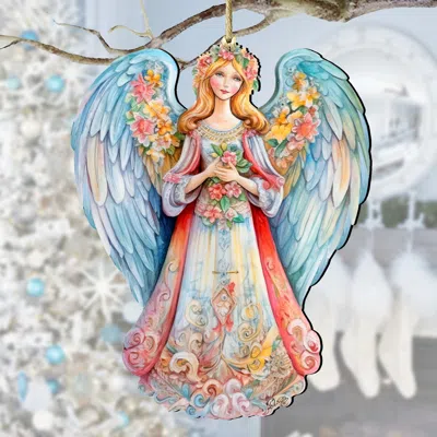 G. Debrekht Blue Floral Angel Wooden Ornaments By