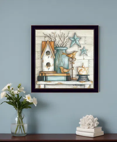 Homezia Birdhouse On Books 1 Black Framed Print Wall Art