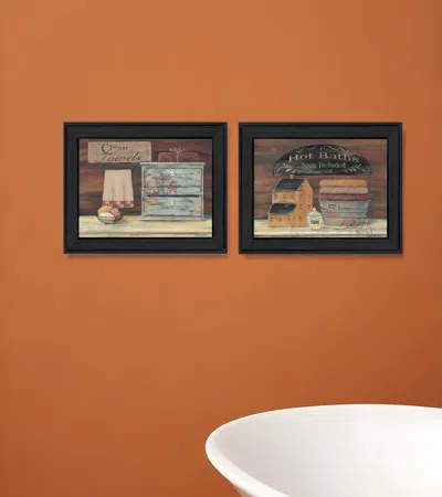 Homezia Set Of Two Hot Bath Or Clean Towels Black Framed Print Bathroom Wall Art