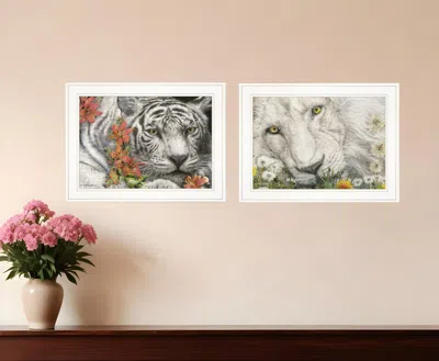 Homezia Set Of Two Tiger Lily Dandy Lion 1 White Framed Print Wall Art