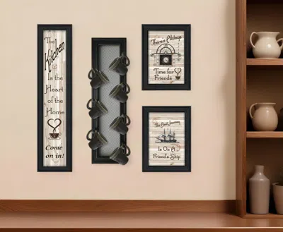 Homezia Set Of Four Kitchen Collection Vii With Seven Peg Mug Rack 2 Black Framed Print Kitchen Wall Art