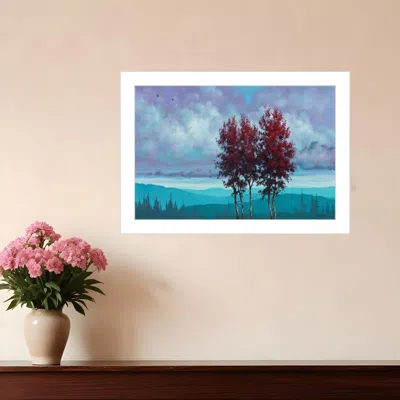 Homezia Two Red Trees 1 White Framed Print Wall Art