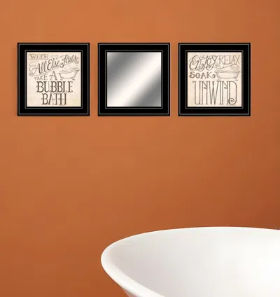 Homezia Set Of Three Soak And Unwind 4 Black Framed Print Bathroom Wall Art