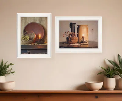 Homezia Set Of Two Red Bowl Or Bittersweet Basket 1 White Framed Print Wall Art