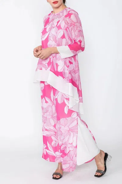 Ic Collection High And Low Chiffon Top In Fuchsia In Pink