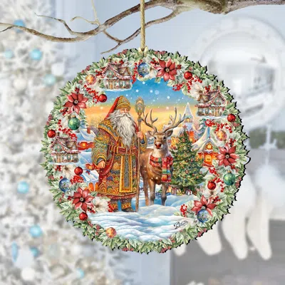 G. Debrekht Santa's Magical Cottage Wreath Wooden Ornaments By