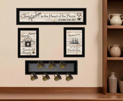 Homezia Set Of Four Kitchen Wall Art And Mug Rack