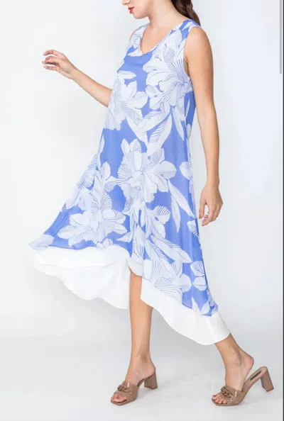 Ic Collection High & Low Layered V-neck Dress In Sky In Blue