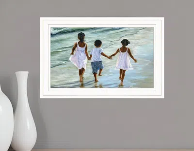 Homezia Running On The Beach 2 White Framed Print Wall Art