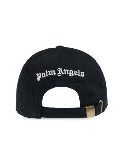 Palm Angels Black Baseball Cap With Embroidered Monogram In Black
