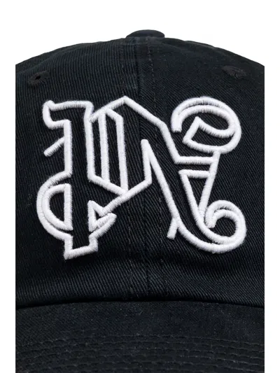 Palm Angels Black Baseball Cap With Embroidered Monogram In Black