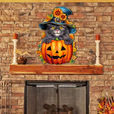 G. Debrekht Black Cat Pumpkin Holiday Door Decor By