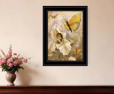 Homezia Flowers And Butterflies I 3 Black Framed Print Wall Art