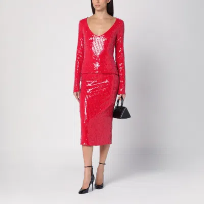 Rotate Birger Christensen Micro Sequin Red Sweater With Wide V-neck