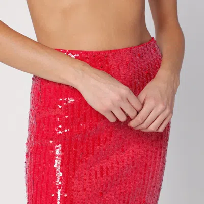 ROTATE BIRGER CHRISTENSEN ROTATE BIRGER CHRISTENSEN RED PENCIL SKIRT WITH MICRO SEQUINS 