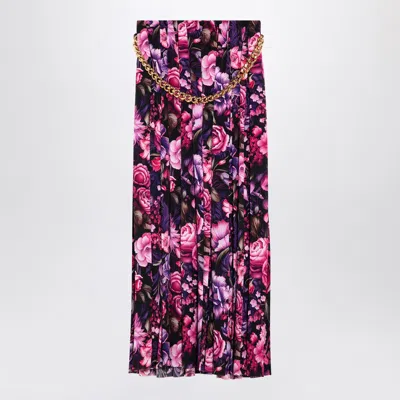 Balenciaga Pleated Floral Print Maxi Skirt In Purple