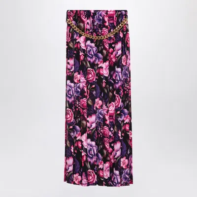 Balenciaga Pleated Floral Print Maxi Skirt In Purple