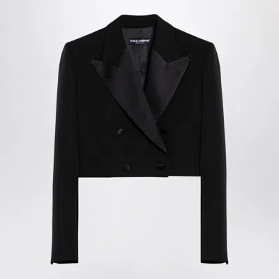 Dolce & Gabbana Cropped Cotton-blend Tuxedo Jacket In Black