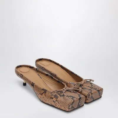 Jacquemus Le Ballet 35 Python Print Leather Square Mules In Brown