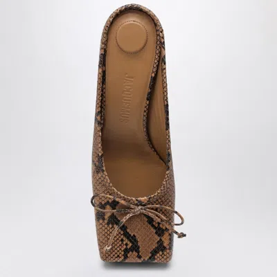 Jacquemus Le Ballet 35 Python Print Leather Square Mules In Brown