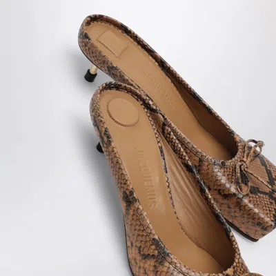 Jacquemus Le Ballet 35 Python Print Leather Square Mules In Brown