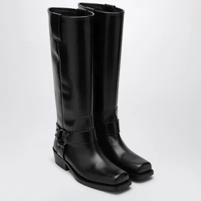Valentino Rockstud Biker Knee-high Leather Boots In Black