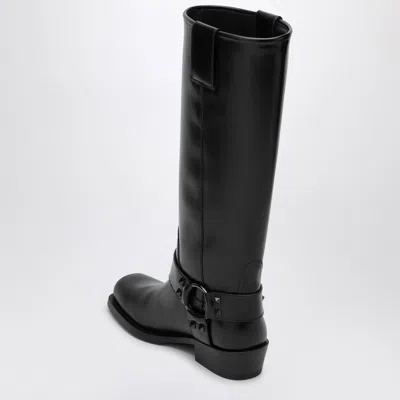 Valentino Rockstud Biker Knee-high Leather Boots In Black
