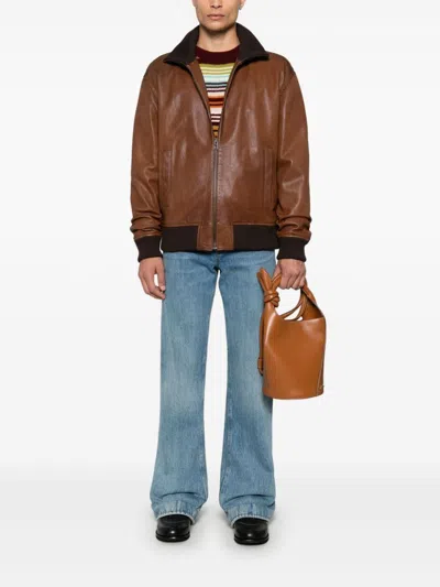 Loewe Zip-up Leather Jacket In Brown