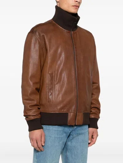 Loewe Zip-up Leather Jacket In Brown