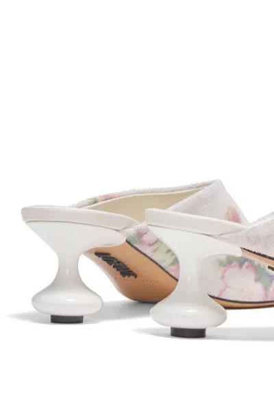 Loewe 45mm Floral Print Calf Leather Mules In Whtpinkmul