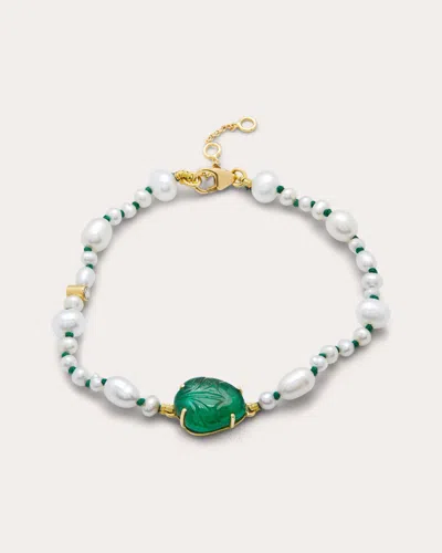 Amrapali Women's Muna 18k Gold Pearl Emerald And Diamond Bracelet In White