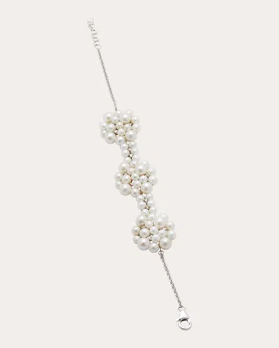 Amrapali 18k White Gold Lily Bracelet With Pearls And Diamonds In White