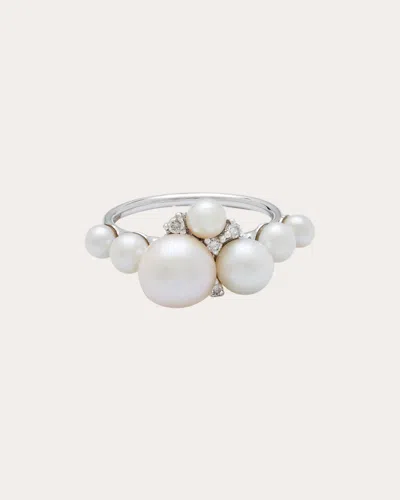 Amrapali 18k White Gold Lily Ring With Pearls And Diamonds In White