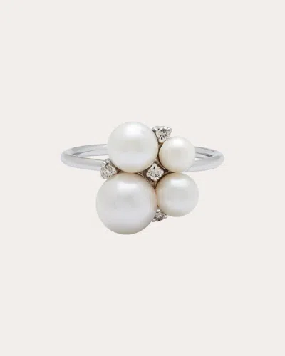 Amrapali 18k White Gold Lily Ring With Pearls And Diamonds In White