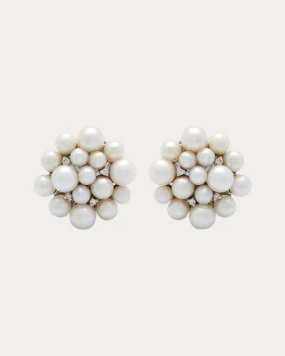 Amrapali 18k White Gold Lily Earrings With Pearls And Diamonds In White