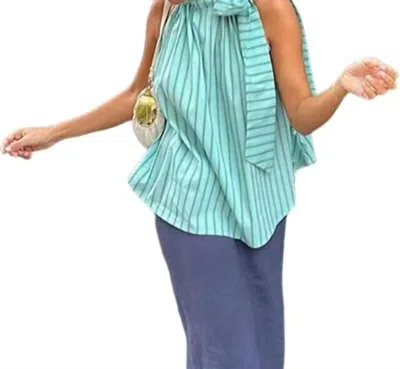 Mayah Overseas Sleeveless, Stripe Tie Up Style Top In Green In Green