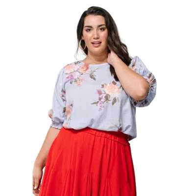 Fashnzfab Floral Printed Woven Blouse In Blue