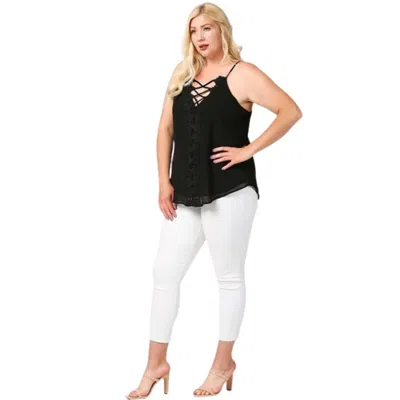 Fashnzfab Plunging V-neckline Lattice Top With Scalloped Lace In Black