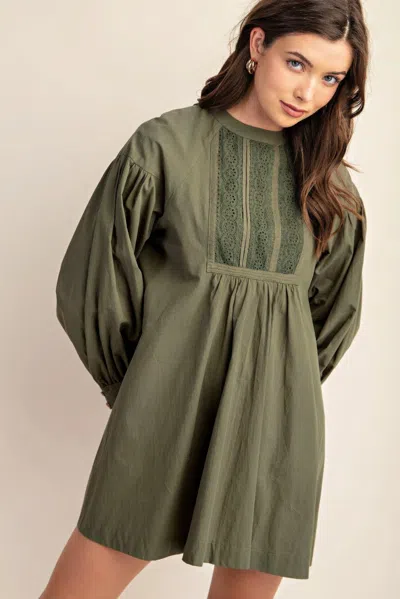 Fashnzfab Long Sleeve Mini Dress With Lace Detail In Green