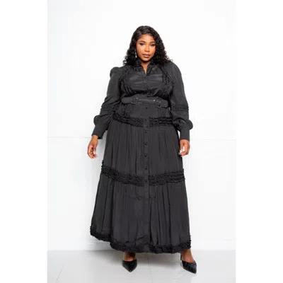 Fashnzfab Belted Shirt Dress With Ruffle Detail In Black