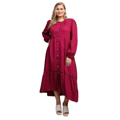 Shop Fashnzfab Plaid Button Down Hi - Low Hem Maxi Dress In Pink