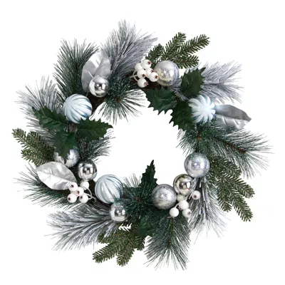 Homplanti 24" Pinecones & Berries Christmas Wreath W/silver Ornaments