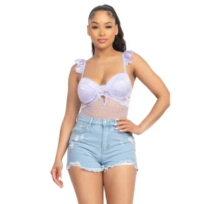 Fashnzfab Sweetheart Cut-out Cami Ruffled Bodysuit In Purple