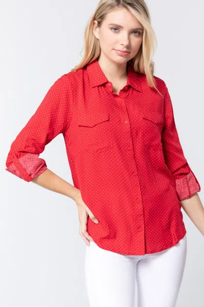 FASHNZFAB 3/4 ROLL UP SLV DOT PRINT SHIRT 