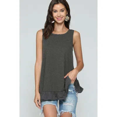 Shop Fashnzfab Sleeveless Back Lace Ruffle Detail Tank Top In Black