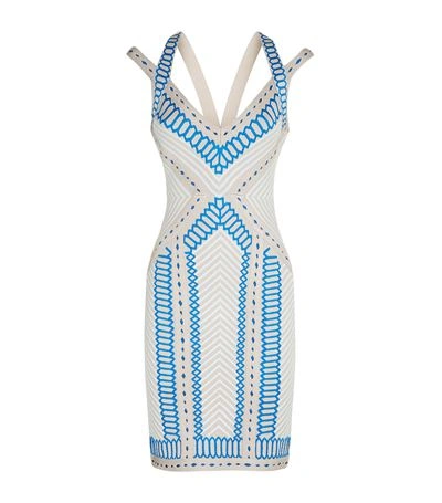 Herve Leger Embroidered Jacquard Double-strap Dress, Nude