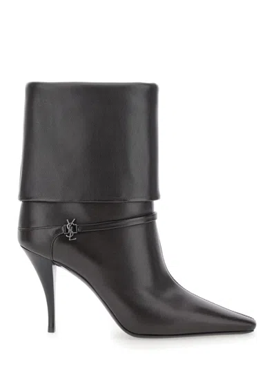 Saint Laurent Niki Embellished Leather Ankle Boots In Black