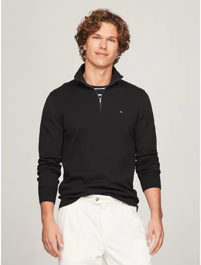 Tommy Hilfiger Essential Cotton Mens Half Zip Mock Sweatshirt In Black