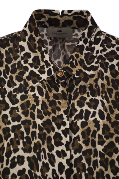 Elisabetta Franchi Ribbon Cuffs Animalier Printed Georgette Blouse In Brown