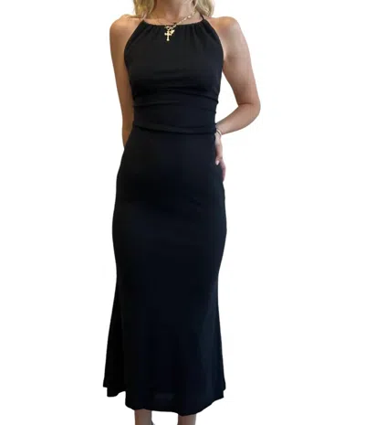 Endless Blu. Long Dress With Open Back In Black In Black
